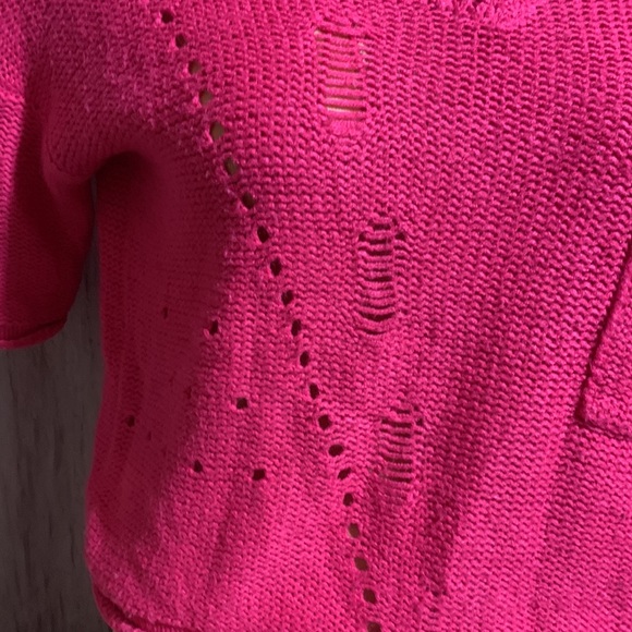 fire Los Angeles Sweater M Dark Pink Pullover Short Cropped Stretch Short Sleeve - Picture 4 of 15